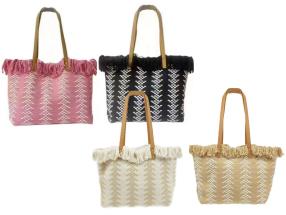 52x35cm Fringed Canvas Zigzag Fashion Bag 4 Asstd