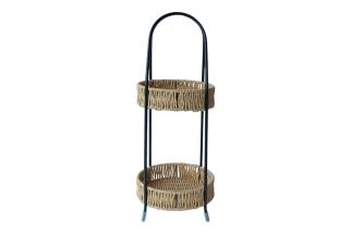 58cm 2 Tier Paper/Metal Basket Holder in Natural Finish