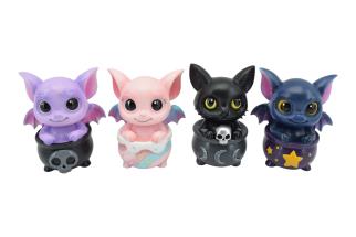 8cm Dragon/Cat/Bat in Cauldron 4 Asstd