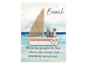 24x18cm Beach Plaque with Rock Family on Boat