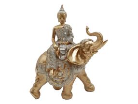 34cm Buddha on Elephant in Gold/Silver