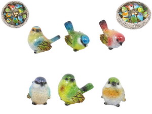 5cm Marble Birds in Display Nest 18 Asstd