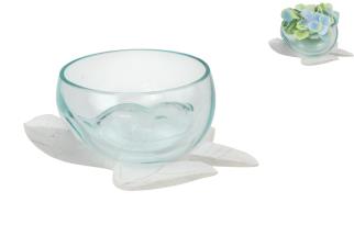 21x19cm Hand Carved Turtle w/Glass Bowl