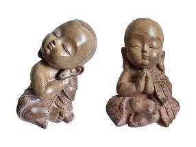 17cm Sitting Buddha Monk Antique Finish 2 Asstd