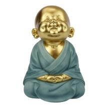 21cm Sitting Buddha Monk Looking Up in Premium Sage Blue Finish