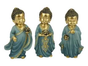 17cm Standing Rulai Buddha with Lotus Flower in Premium Sage Blue Finish 3 Asstd