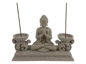 20cm Rulai Buddha Twin Tealight/Incense Holder in Natural Finish