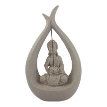 31x19cm Tear Drop Pagoda with Meditating Buddha with Lotus Flower Incense Holder