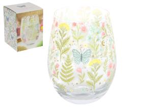 Stemless Glass with Floral Butterfly Print in Gift Box