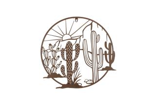 46x46cm Round Metal Wall Art with Cactus Design