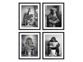 40x50cm Framed Canvas with Animal on Toilet Design 4 Asstd