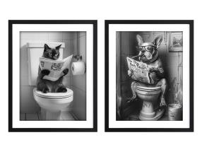 40x50cm Framed Canvas with Cat/Dog on Toilet Design 2 Asstd