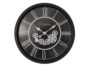 55cm Black Clock with Moving Cogs (Window Box)