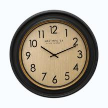 75cm Black Clock with Timber Look Face