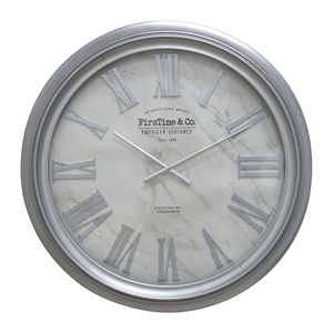 75cm Silver Frame Clock with Marble Look