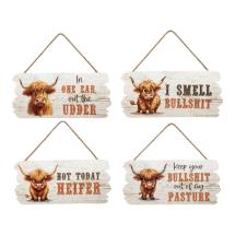 20x25cm Hanging MDF Plaque with Highland Cow Design 4 Asstd