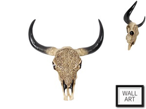 43cm Tribal Pattern Cow Skull Wall Hanger