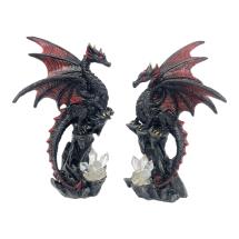 14cm Black/Red Dragon on Cliff with Crystal 2 Asstd