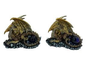 15cm Gold Dragon Guarding Crystal Ball 2 Asstd