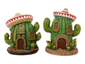 18cm Cactus Fairy Garden House with Sombrero Hat 2 Asstd