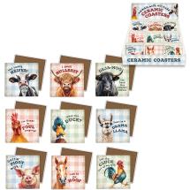 10cm Square Coaster with Farmyard Attitude Design 9 Asstd (36=Free Display)
