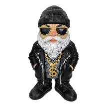 29cm Biker Gnome Gangster with Black Beanie and Gold Neck Chain