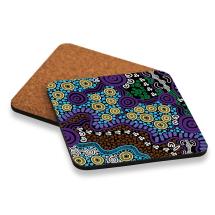 Set of 6 10cm Square Cork Coaster with Tropical Journey Design by Stephen Hogarth