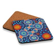 Set of 6 10cm Square Cork Coaster with The Journey Design by Stephen Hogarth