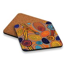 Set of 6 10cm Square Cork Coaster with Skipping Stones Design by Stephen Hogarth