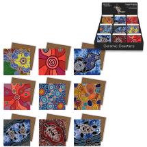 10x10 Square Coaster with Aboriginal Design by Stephen Hogarth 9 Asstd (72=Free Display)
