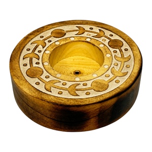 8cm Wooden Incense Holder with  Moon Cycle Carving