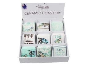 Coastal Turtle 10x10cm Ceramic Coaster 9 Asstd (72=Free Display) by Kelly Lane