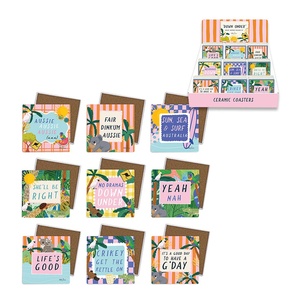 10cm Coaster with Australian Sayings 9 Asstd (72=Free Display)