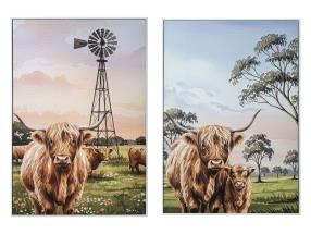 60x90cm Framed Canvas Print with Highland Cow Design by Kelly Lane 2 Asstd