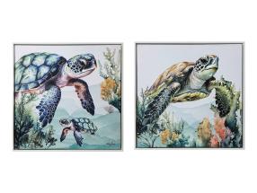 40x40cm Framed Canvas with Swimming Turtle Design by Kelly Lane 2 Asstd