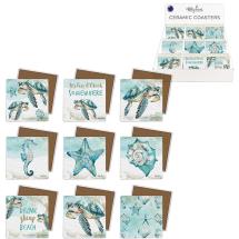 Aqua Turtle 10x10cm Ceramic Coaster 9 Asstd (72=Free Display) by Kelly Lane