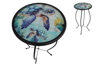 30x53cm Glass/Metal Table with Swimming Turtle Design by Kelly Lane