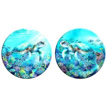 60cm Round Canvas Artwork with Varnish and Blue Sea Turtle Design by Kelly Lane 2 Asstd