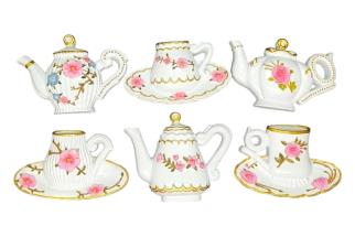 Teapot and Jug with Floral Pattern Magnet Asstd