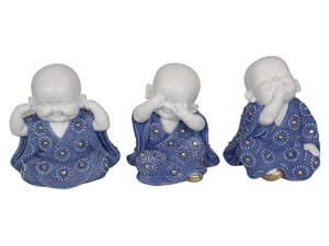 16cm Three Wise Blue/White Monk 3 Asstd