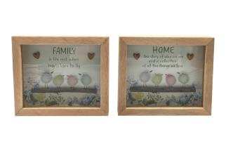 18x15cm Plaque with Cute Coloured Rock Birds Family/Home Design 2 Asstd