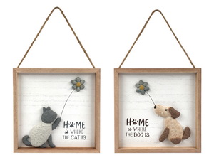 18cm Hanging Home Plaque with Cat & Dog Design 2 Asstd
