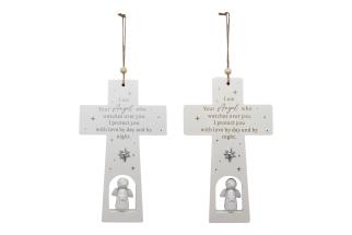 24x15cm Hanging Cross Plaque with Angel Protector
