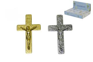 3cm Gold/Silver Religious Cross Brooch in Display (24=Free Display)