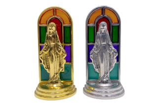 10cm Mary on Stained Glass Pedestal 2 Asstd