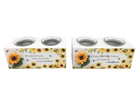 18cm Twin Tealight Holder with Inspirational Sunflower Design 2 Asstd