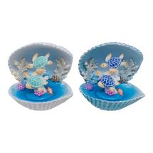 7cm Twin Turtle in Coral Clam Shell 2 Asstd