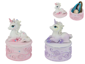 12cm Jewelled Unicorn Pin Box 2 Asstd