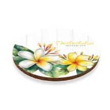 Set of 6 10cm Round Cork Coaster Frangipani by Kelly Lane